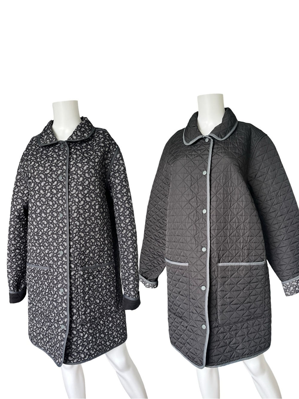 Lands End Reversible Quilted Barn Jacket Black Gray Paisley Womens Size XLT - Picture 1 of 12